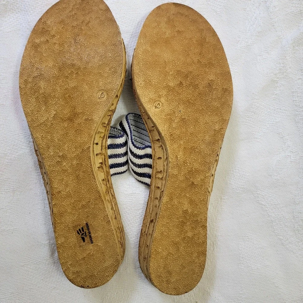 Charleston Shoe Co NEW‎ Cecilia II Navy White Striped Low Wedge Slide Sandals 10